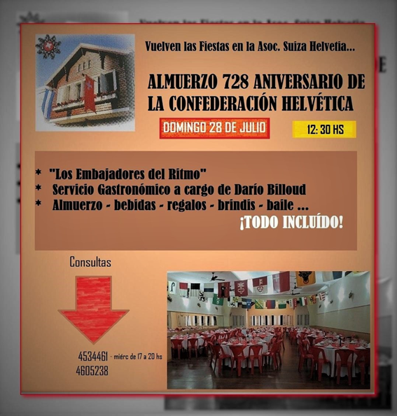 Invitación Fiesta Nacional Suiza 2019 de la Asociación Suiza «Helvetia» de Santa Fe